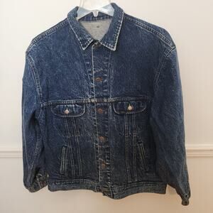 Vintage Lee Denim Jacket Sz Large Mens Trucker Jean Green Stitch USA Easy Rider